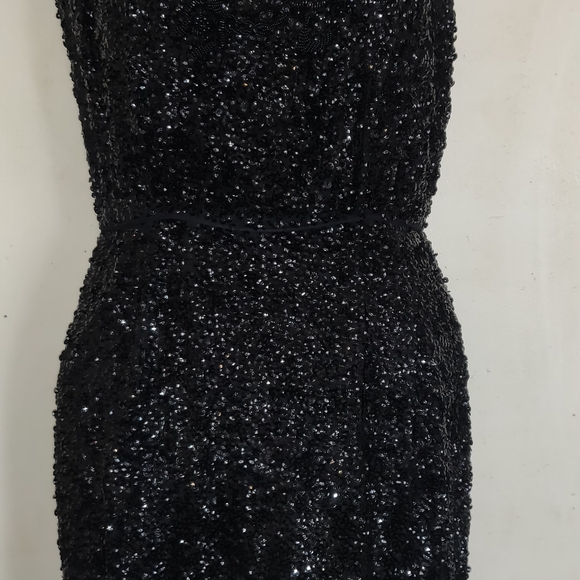 Strange Overly Sequinned Black Vintage Cocktail Dress Handsewn? Small ODD Beaded - Picture 4 of 16
